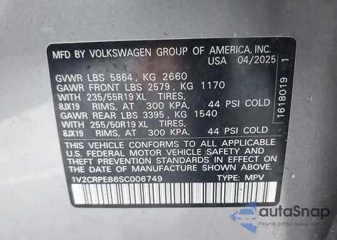 2025 Volkswagen Id.4 Pro из США, поврежденный, VIN 1V2CRPE86SC006749